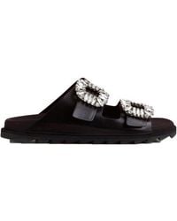 Roger Vivier - Slidy Viv' Buckle Open Toe Mules - Lyst