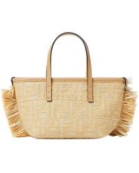 トートバッグ Fendi Roll Mini Tote Bag In Ff Jacquard And Raffia Fendi Fendi Roll FF Jacquard Small Tote Bag - Tote Bags