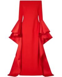 Solace London - Draped Satin-Trimmed Crepe Gown - Lyst