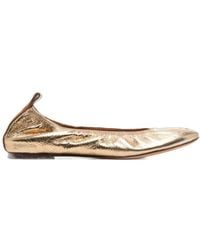 Lanvin - Ruched Detail Round-Toe Ballerina Shoes - Lyst