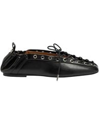 Ganni - Lace-Up Leather Ballet Pumps - Lyst