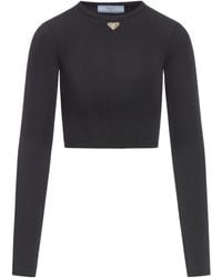 Prada - Long-Sleeved Cropped Top - Lyst
