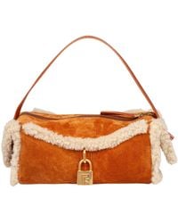 Balmain - Pulse Shearling-Trim Suede Shoulder Bag - Lyst