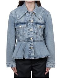 Ganni - Collared Long-Sleeved Denim Jacket - Lyst