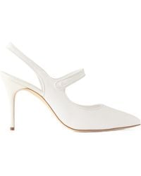 Manolo Blahnik - Leather-Trimmed Raffia Mary Jane Slingback Pumps - Lyst