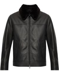 Brioni - Shearling Collar Leather Jacket - Lyst