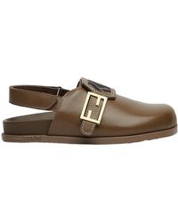 Fendi - Nappa Leather Junior Clogs With Logo - Lyst