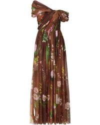 Oscar de la Renta - Off-The-Shoulder Pleated Floral-Print Silk-Chiffon Gown - Lyst