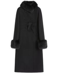Valentino - Faux Fur-Trimmed Double-Breasted Coat - Lyst