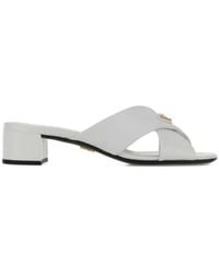 Prada - Triangle-Logo Slip-On Sandals - Lyst