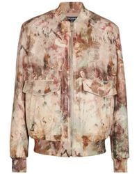 Balmain - Pastel Print Leather Bomber Jacket - Lyst