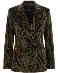 Etro - Double-Breasted Cotton Velvet Jacket With Floral Overprint - Lyst