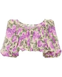 Chloé - Chloé Cropped Puff-Sleeved Top - Lyst