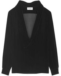 Saint Laurent - Velvet Shawl-Collar Blouse - Lyst