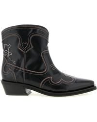Ganni - 'Low Shaft Embroidered Western' Ankle Boots - Lyst