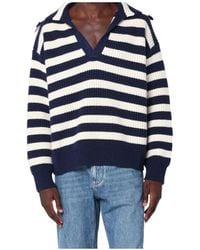 Bottega Veneta - V-Neck Striped Polo Jumper - Lyst