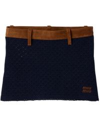 Miu Miu - Cotton Crochet And Suede Miniskirt - Lyst