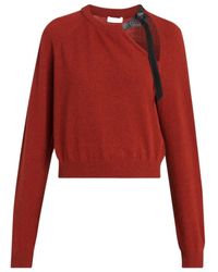 Ferragamo - Crewneck Sweater With Cut-Out Detail Brick Mélange - Lyst
