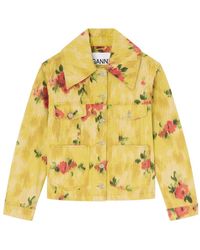 Ganni - Floral Printed Denim Jacket - Lyst