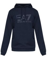 EA7 - Logo-Print Drawstring Hoodie - Lyst