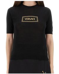 Versace - Fitted Knit T-Shirt With Logo Patch - Lyst