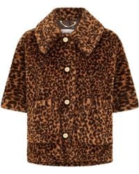 Max Mara - Leopard Print Faux Fur Short Shawl Jacket - Lyst
