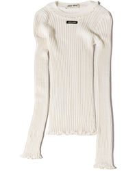 Miu Miu - Long-Sleeved Ribbed T-Shirt - Lyst
