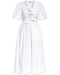 Ganni - Tie-Front Cotton Midi Dress - Lyst
