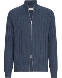 Brunello Cucinelli - Cashmere Ribbed Cardigan With Zip - Lyst