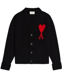 Ami Paris - Ami De Coeur Logo Intarsia Knitted Buttoned Cardigan - Lyst