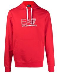 EA7 - Logo-Print Rib-Trimmed Hoodie - Lyst
