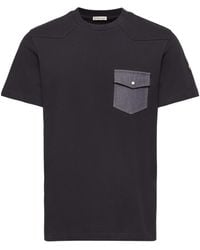 Moncler - Cotton Jersey T-Shirt With Denim Pocket - Lyst