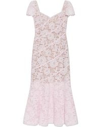 Self-Portrait - Floral-Lace Fluted-Hem Midi Dress - Lyst