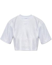 Off-White c/o Virgil Abloh - Logo Embroidered Metallic Cropped Top - Lyst