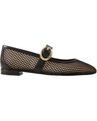 Stuart Weitzman - Arabella Buckled Leather-Trimmed Mesh Mary Jane Flats - Lyst