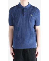 Polo Ralph Lauren - Featherweight Cable Knit 3-Button Placket Polo Short-Sleeve Sweater - Lyst