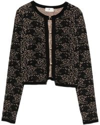 Elisabetta Franchi - Lace-Pattern Logo-Plaque Crewneck Cardigan - Lyst