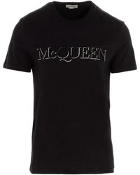 McQueen - Logo Embroidered T-Shirt - Lyst