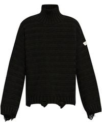 MM6 by Maison Margiela - High-Neck Drop-Shoulder Distressed Jumper - Lyst