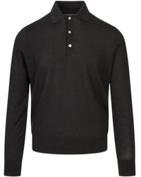 Canali - Long-Sleeve Knitted Polo Shirt - Lyst