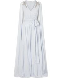 Erdem - Belted Cape-Effect Crystal-Embroidered Silk-Crepon Gown - Lyst