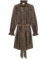 Saint Laurent - Paisley Belted Long-Sleeved Dress - Lyst