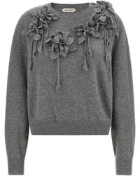 Alberta Ferretti - Wool Sweater With Raised Embroidered Flowers - Lyst