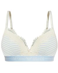 Emporio Armani - Logo Underband Striped Lace Triangle Bra - Lyst