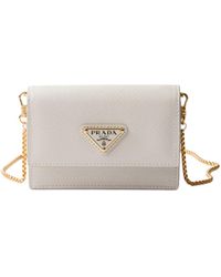 Prada - Saffiano Leather Card Holder With Shoulder Strap - Lyst