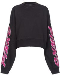 Pinko - Rhinestone-embellished Cropped Sweatshirt - Lyst