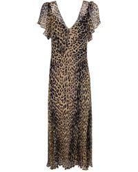 RIXO London - V-Neck Leopard Print Dress - Lyst