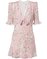 Alessandra Rich - Lace-Trimmed Floral Silk Minidress - Lyst