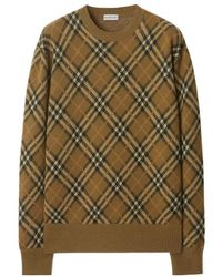 Burberry - Wool Check Crewneck Sweater - Lyst