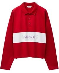Versace - Embroidered-Logo Intarsia Cotton-Jersey Polo - Lyst